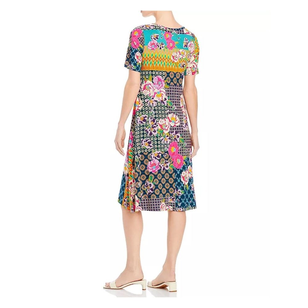 Johnny Was Womens Maggie Multi-Pattern Floral Stretch Midi Dress XS Pink SP NWOT - Picture 2 of 12